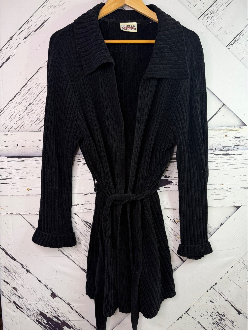 Vintage Bill Blass Cozy Luxury Ribbed Knit Cardigan Black Sweater Women Medium